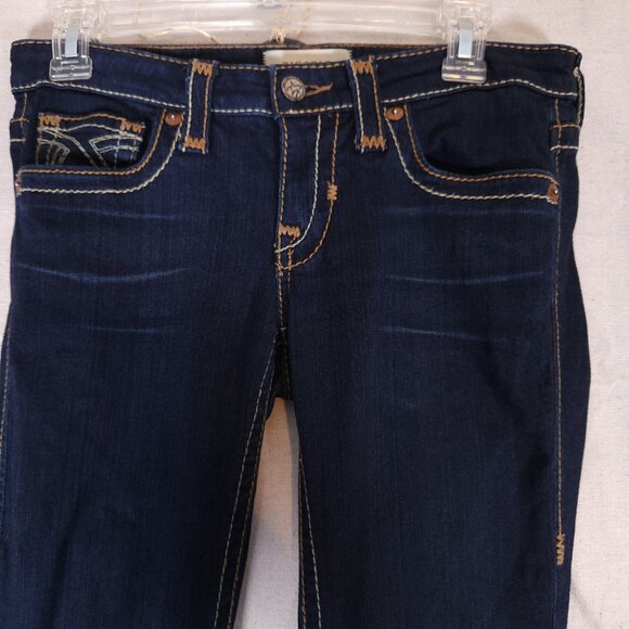 Big Star Liv Blue Jeans Womens 27L Dark Blue Denim Stretch Pants Thick Stitch - Picture 11 of 16